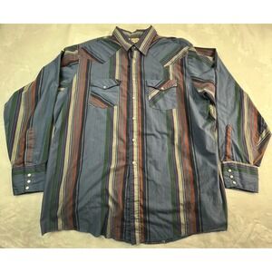 Western Frontier Mens XXLT Shirt Striped Snap Front Lightweight Blue USA‎ Made